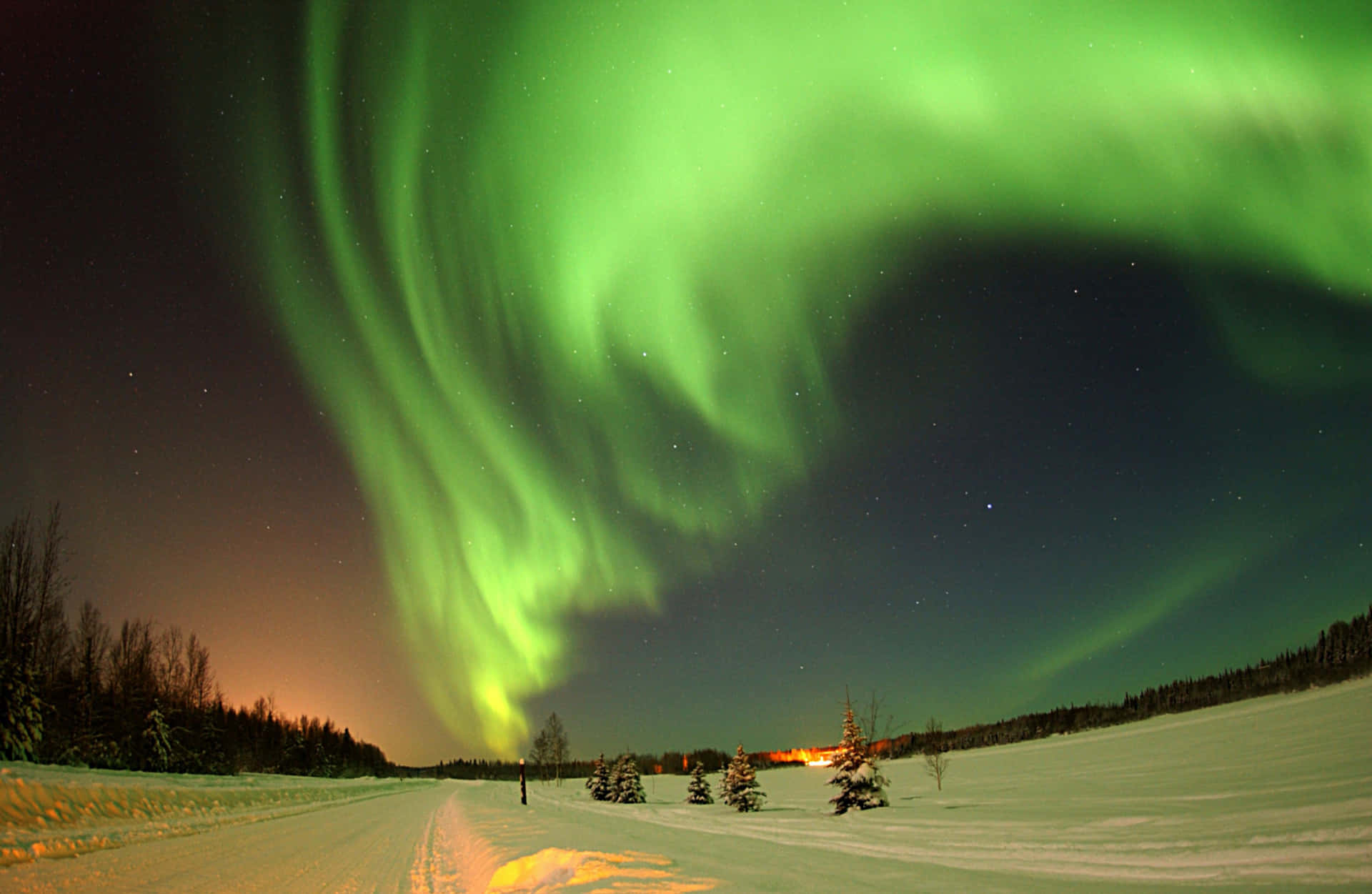 Aurora Borealis Over Snowy Landscape.jpg Wallpaper