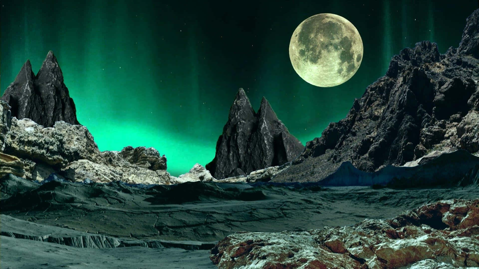 Aurora_ Moon_ Over_ Alien_ Terrain Wallpaper