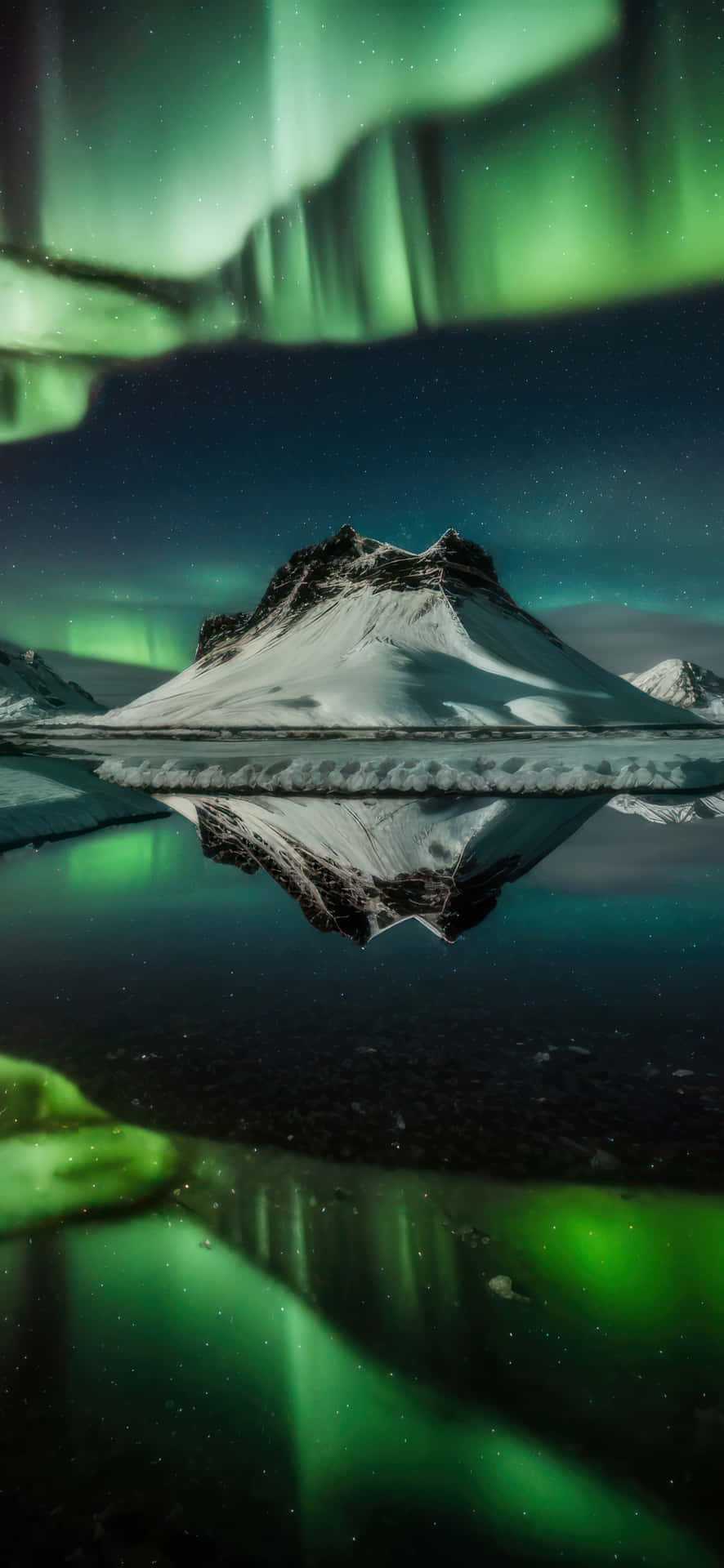 Aurora Over Mountain Reflection Wallpaper