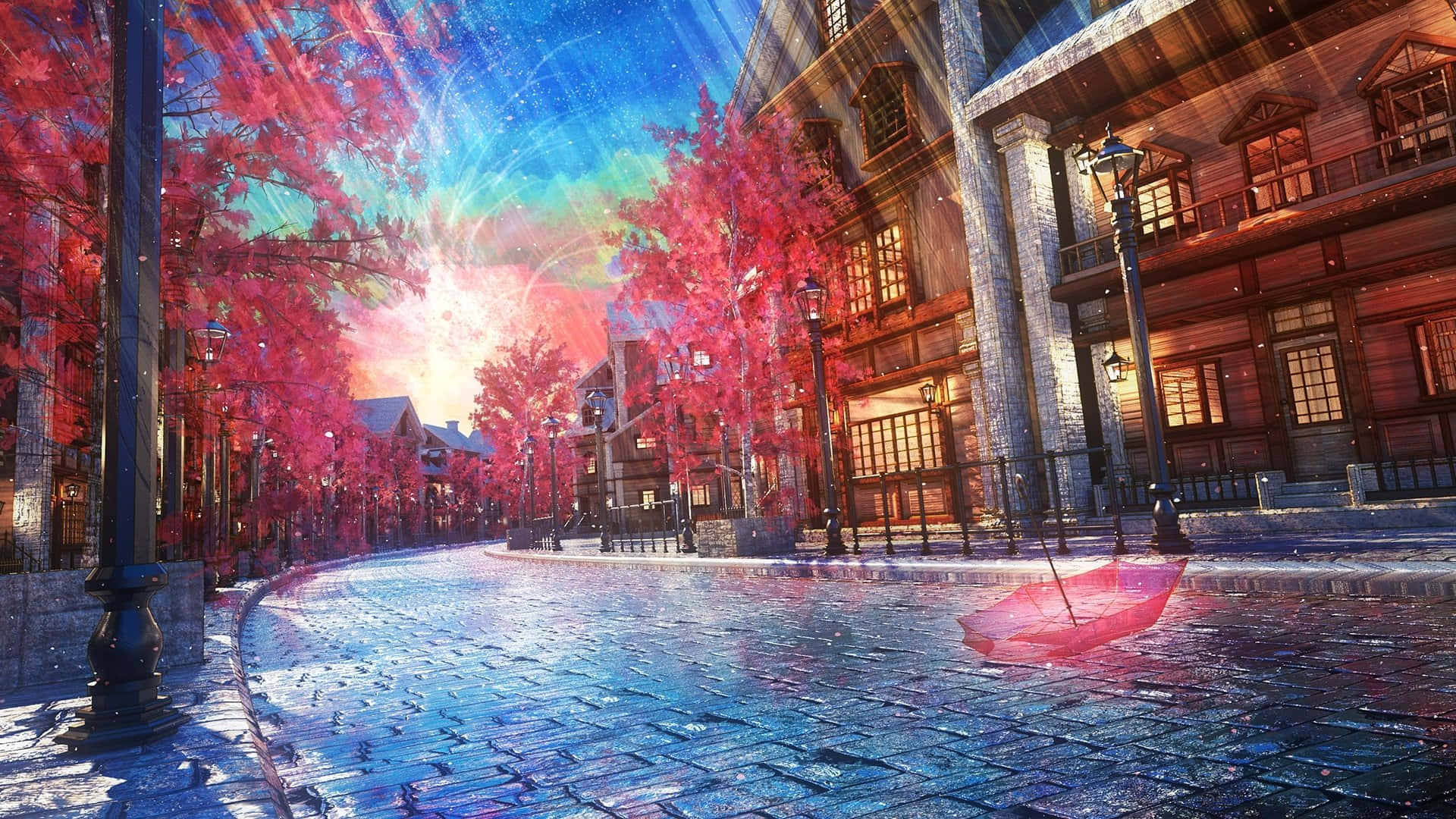 Aurora Over Sakura Street Wallpaper