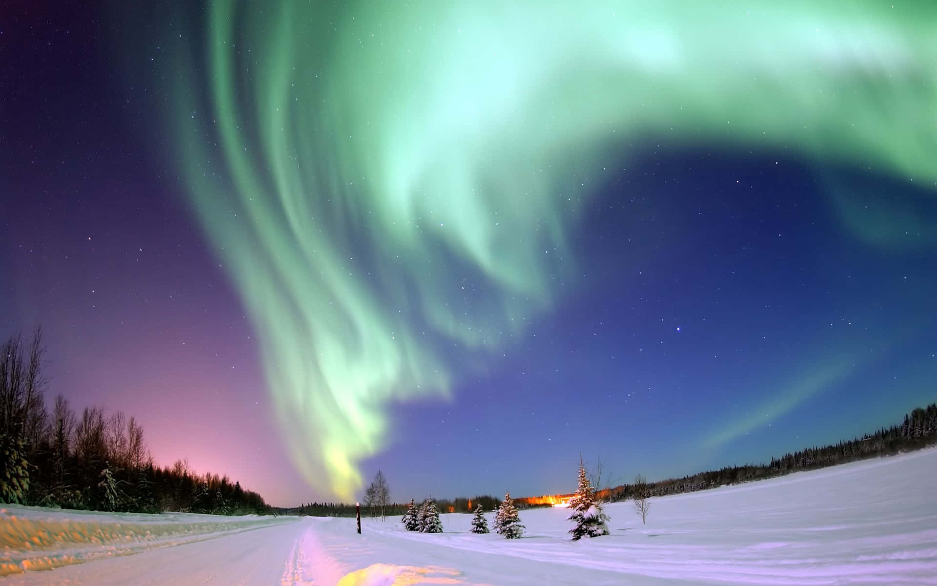 A stunning view of the Aurora Borealis lighting up the night sky.