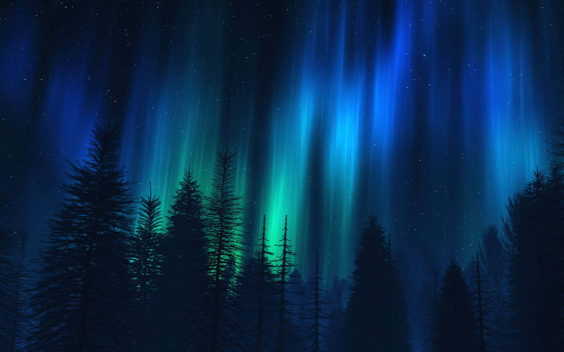 Darkness illuminated by the vibrant, glowing colors of the Northern Lights.