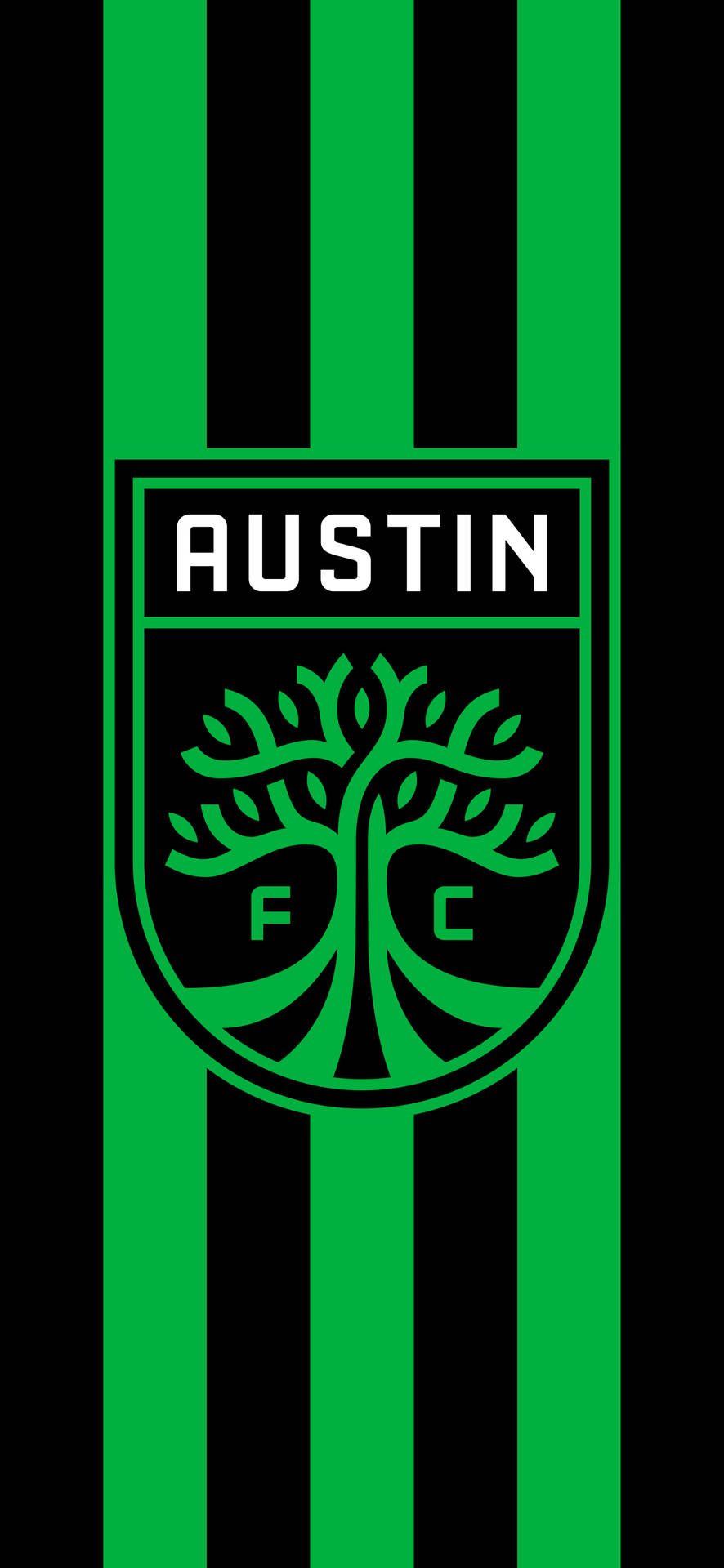 Austin FC Soccer League Logo with Green Pattern Wallpaper