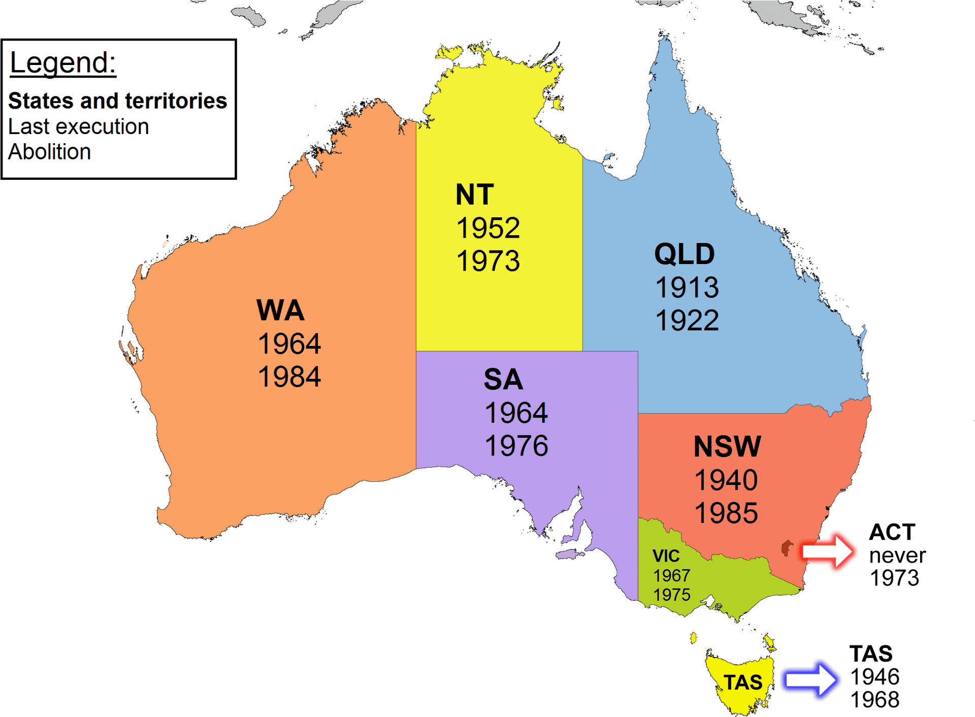 Australia Capital Punishment Abolition Map PNG