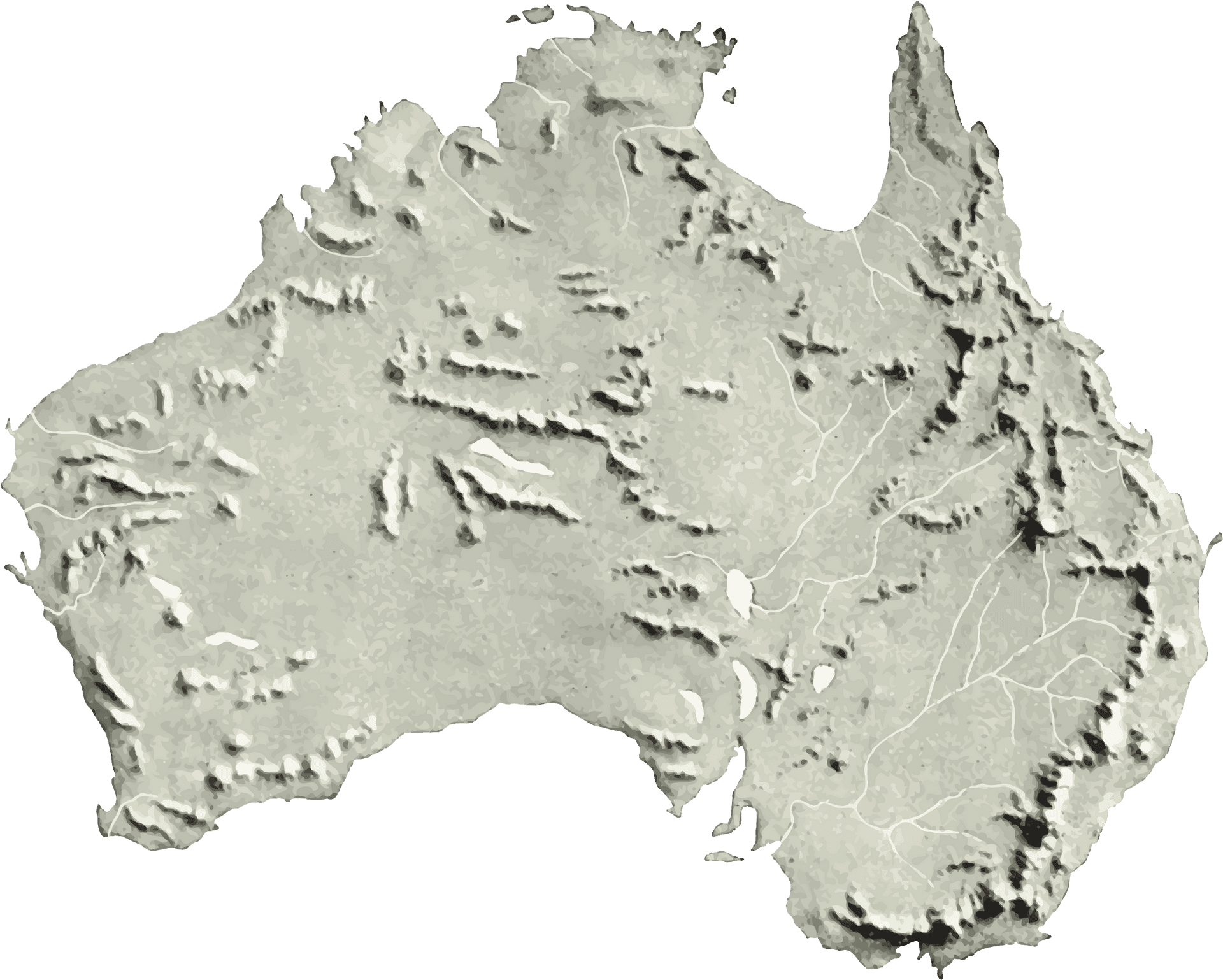 Australia Topographic Map Artistic Rendering PNG