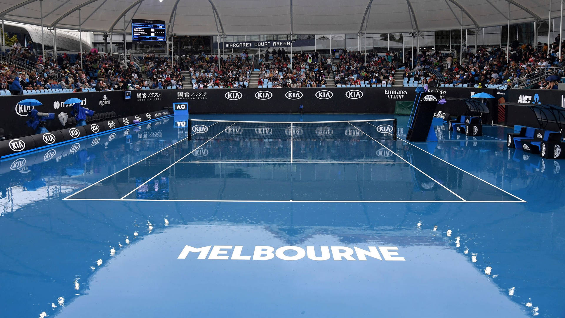 Australian Open Court Soaked In Rain Picture