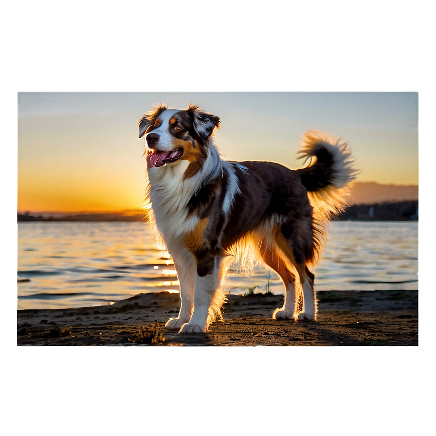 Australian Shepherd At Sunset Png Srr PNG