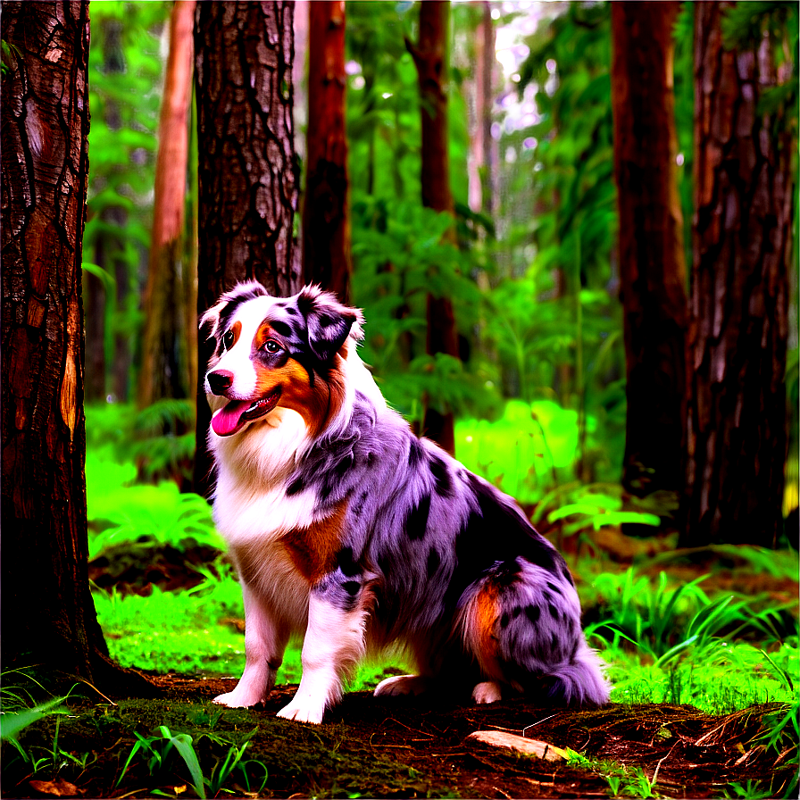 Australian Shepherd In Forest Png 06202024 PNG