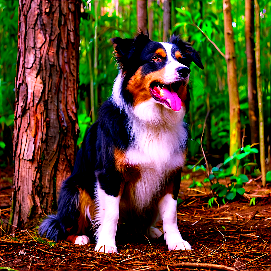 Australian Shepherd In Forest Png Yna58 PNG