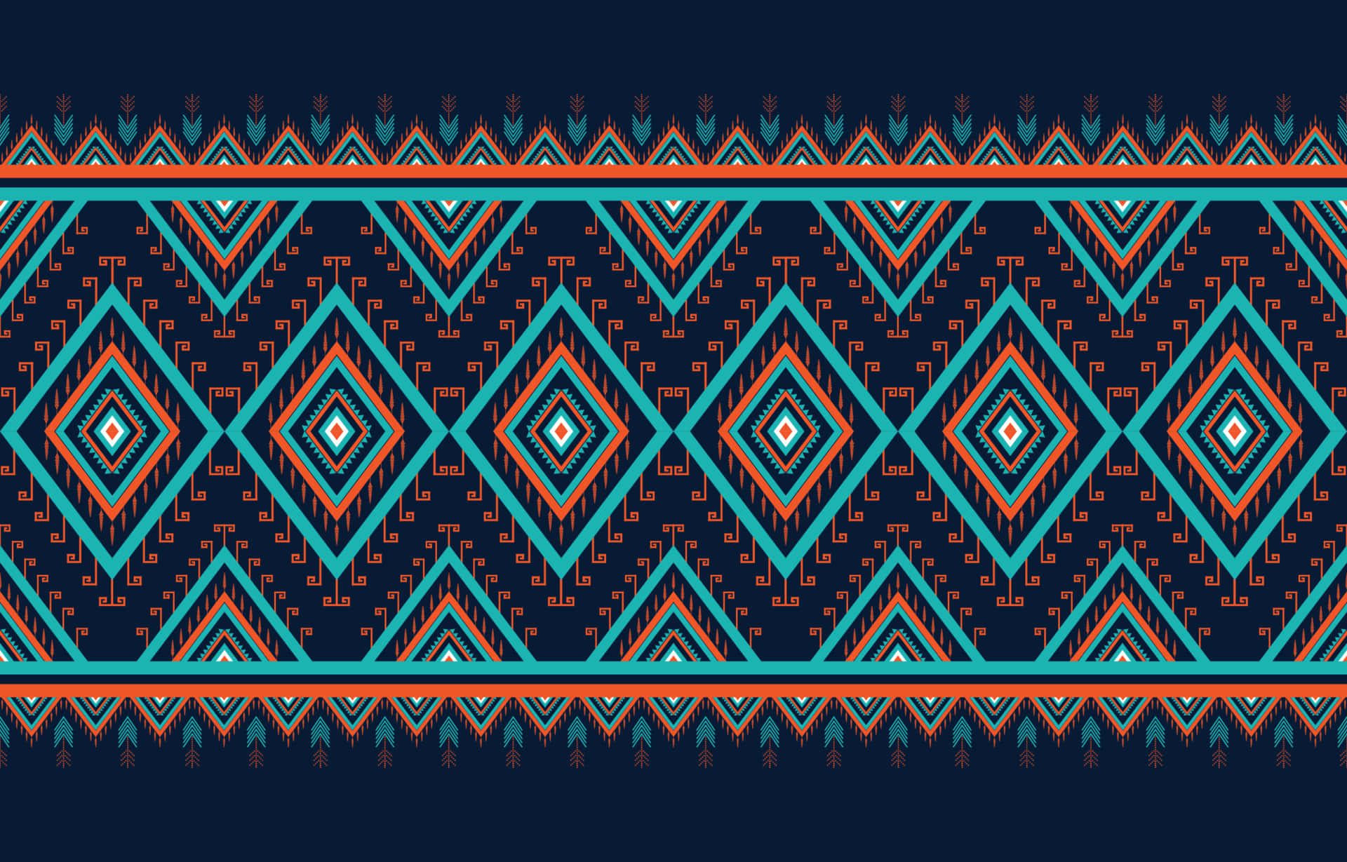 A Tribal Pattern With Blue, Orange And Green Colors