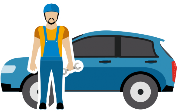 Auto Mechanic With Wrenchand Car PNG