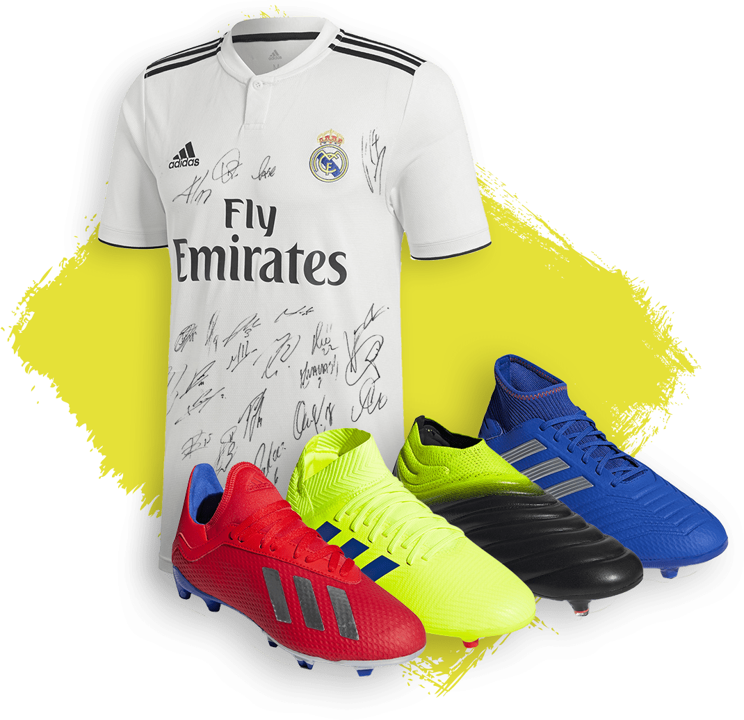 Autographed Real Madrid Jerseyand Adidas Cleats PNG