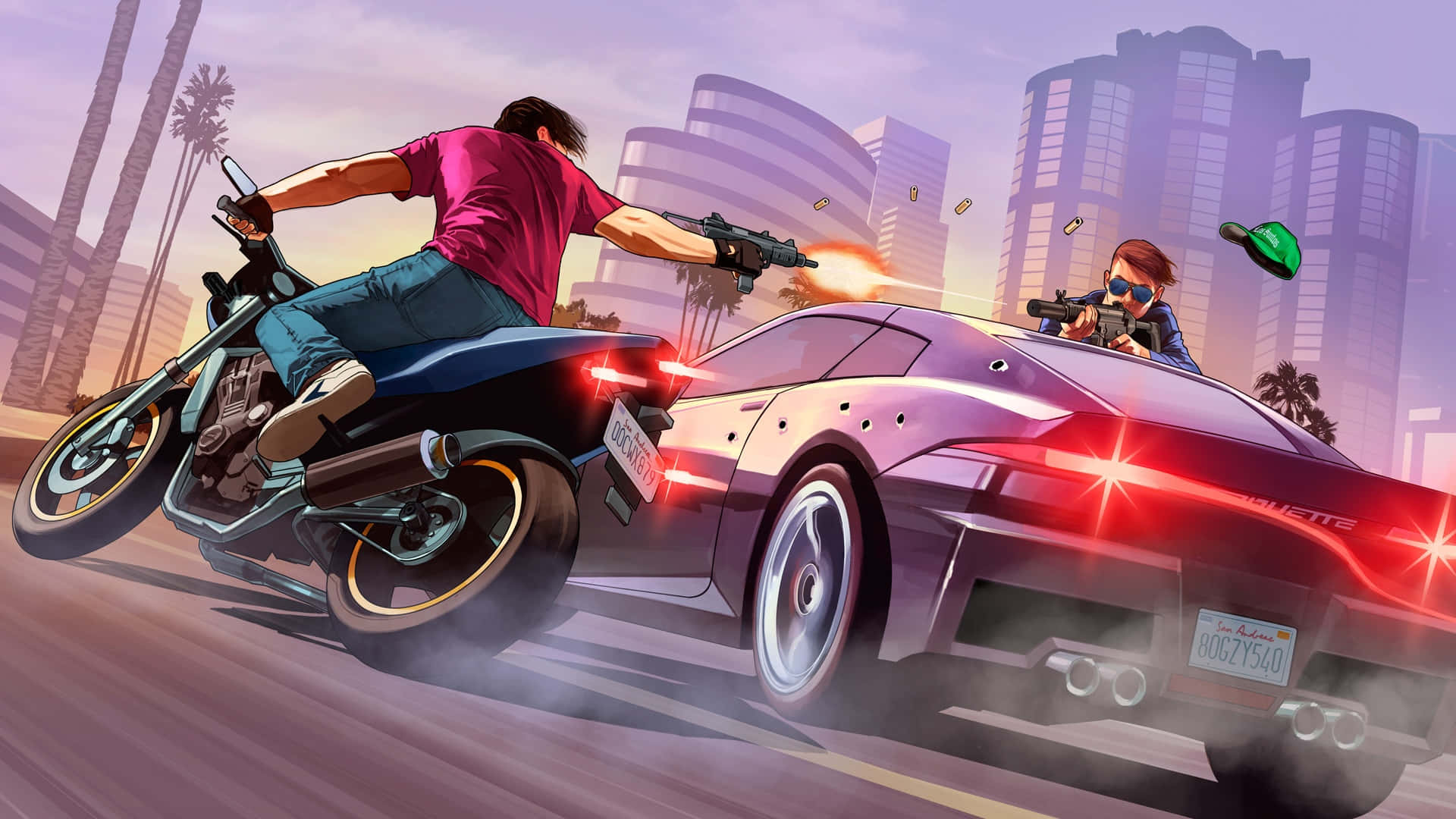 Automatic Car And Motorbike Drivers Gunfight Wallpaper