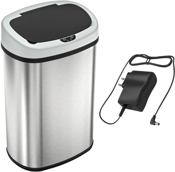 Automatic Stainless Steel Trash Canwith A C Adapter PNG