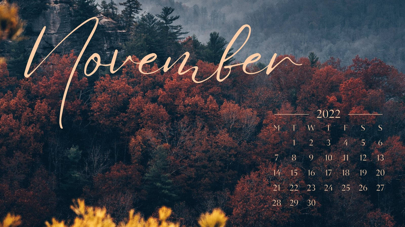 Autumn Aesthetic Laptop November Calendar 2022 Wallpaper