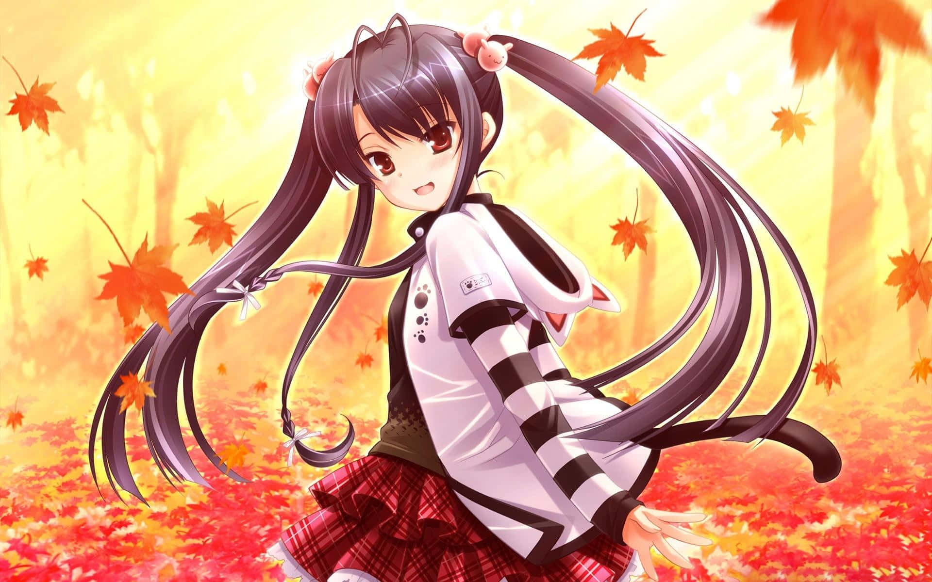 Autumn Anime Girl Twirling Hair Wallpaper
