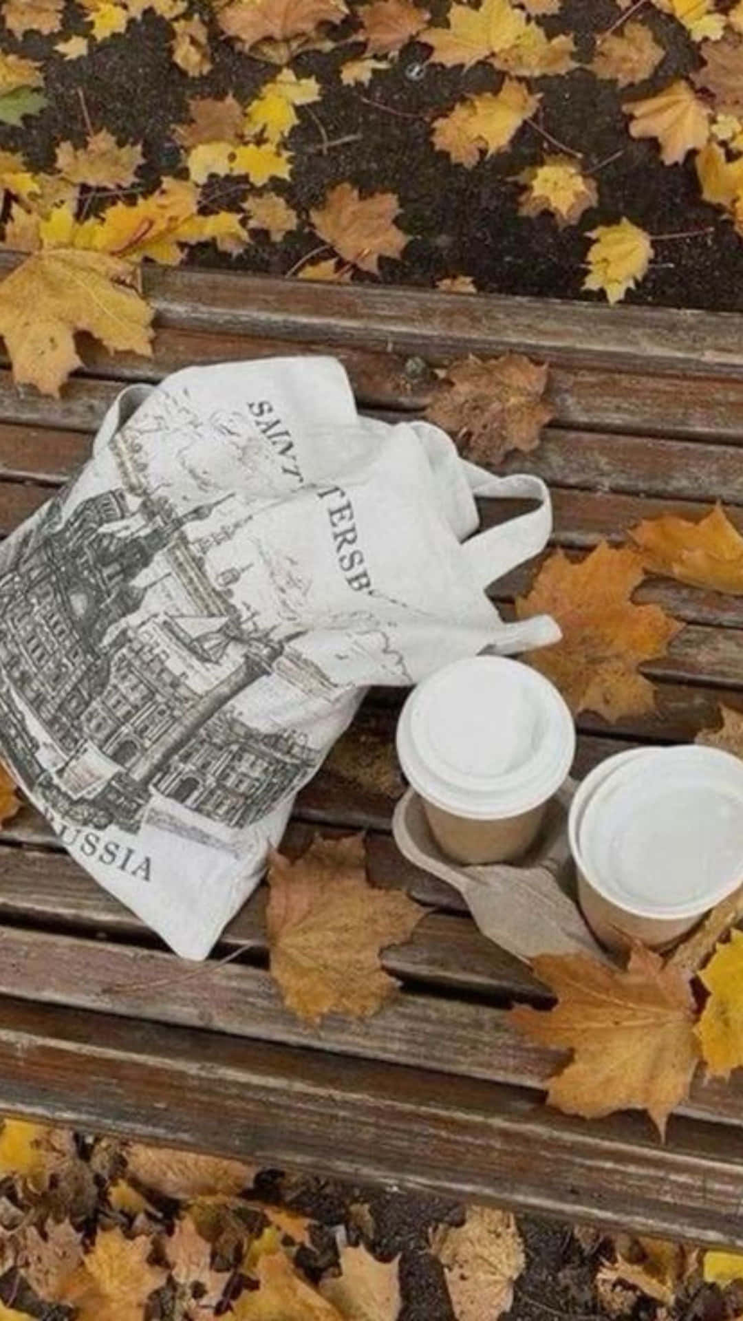 Autumn Bench With Tote And Coffee.jpg Wallpaper