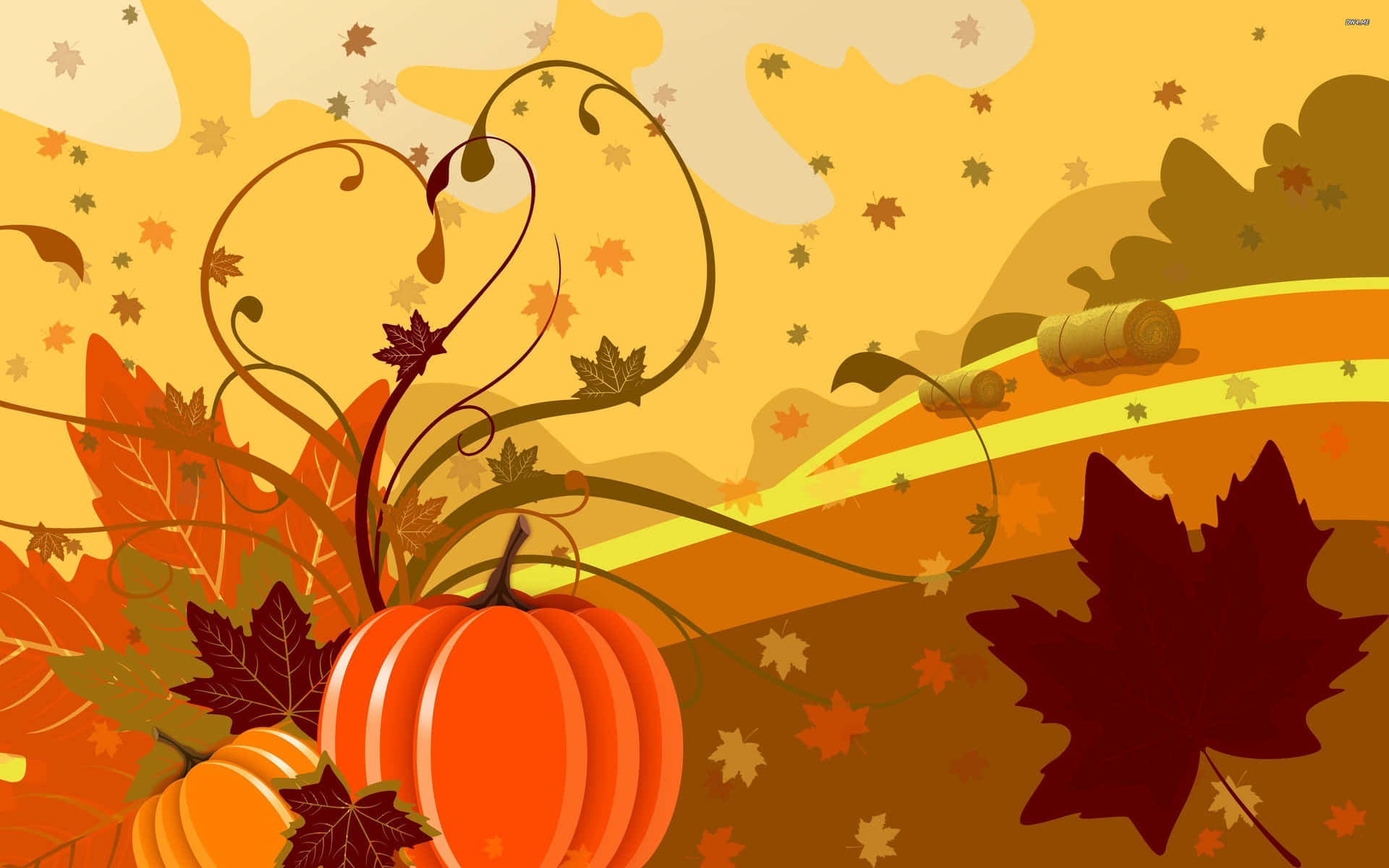 Caption: Scenic Autumn Bounty Landscape Wallpaper