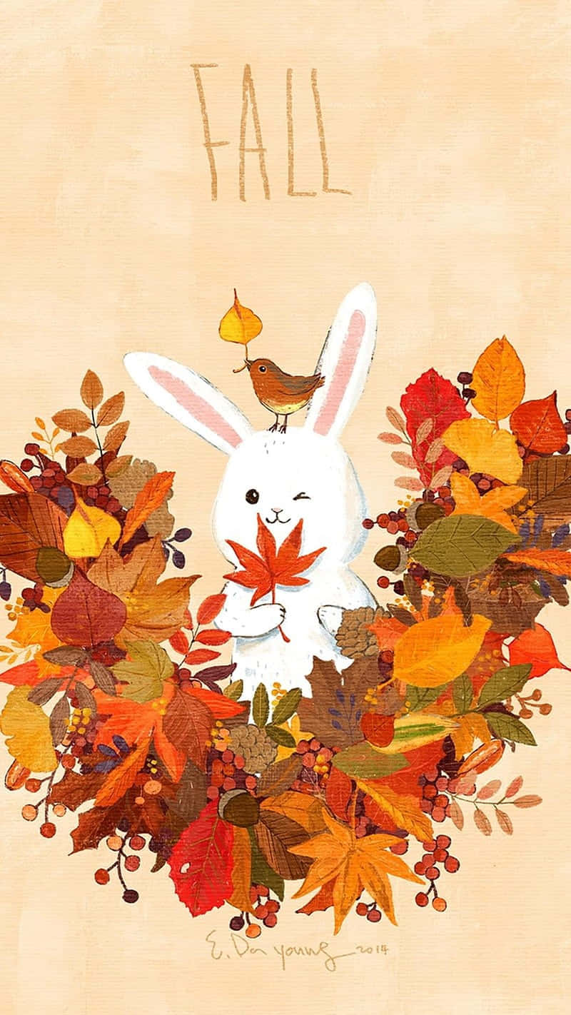 Download Autumn Bunnyand Fall Leaves Lock Screen Wallpaper | Wallpapers.com