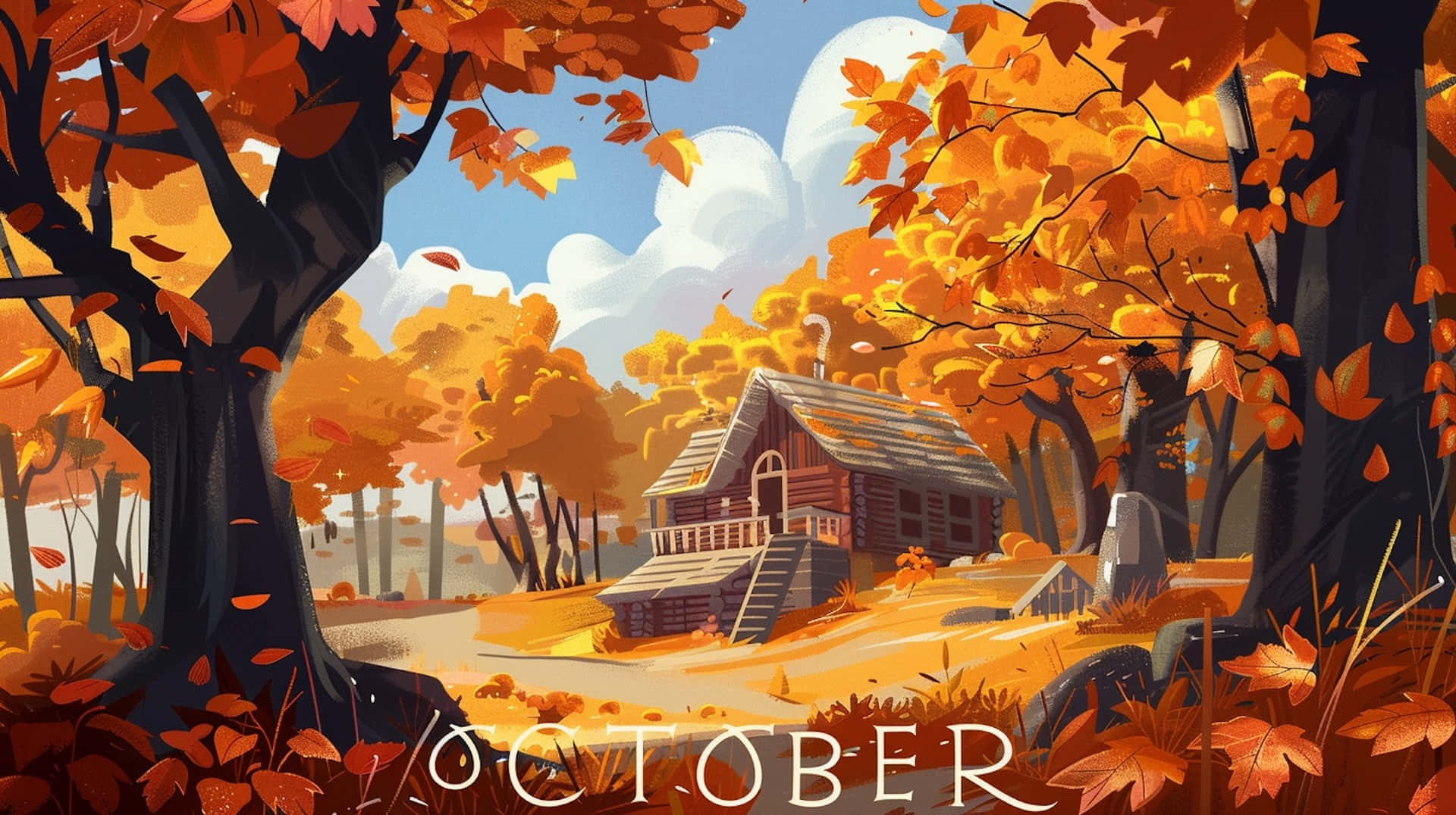 Autumn Cabin October Desktop Wallpaper Wallpaper