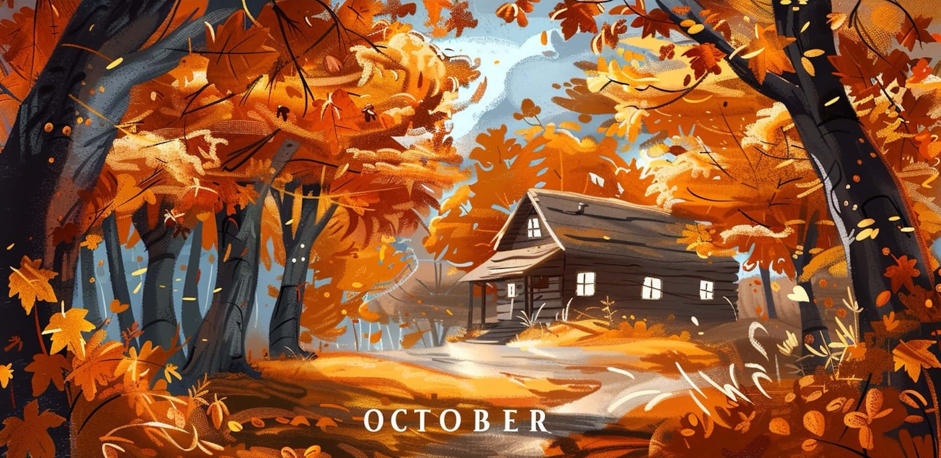 Autumn Cabinin October Forest Wallpaper