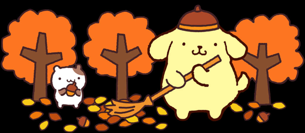 Autumn Cleanup Sanrio Characters PNG