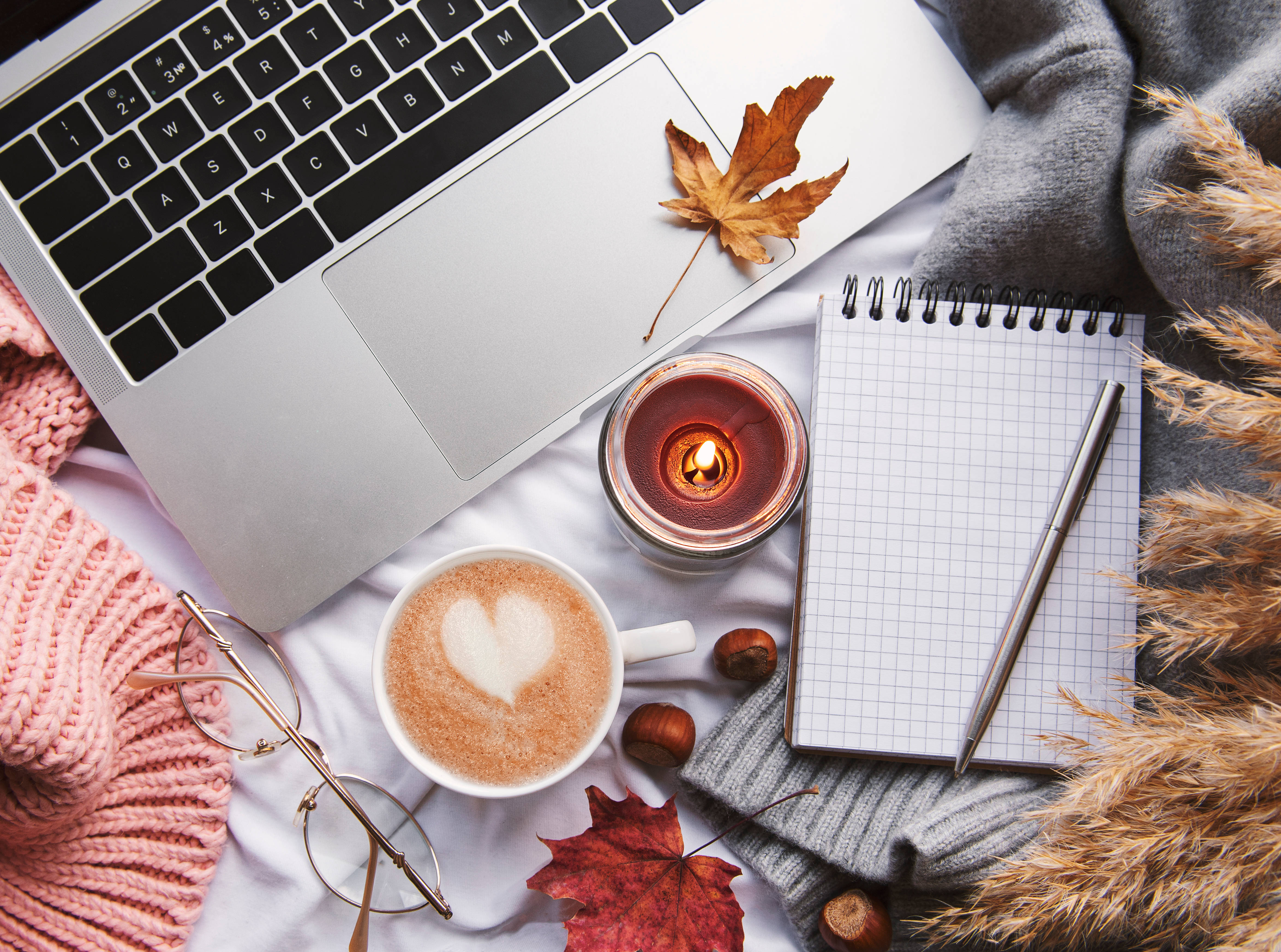 Autumn Coffee Laptop Flat-lay Background