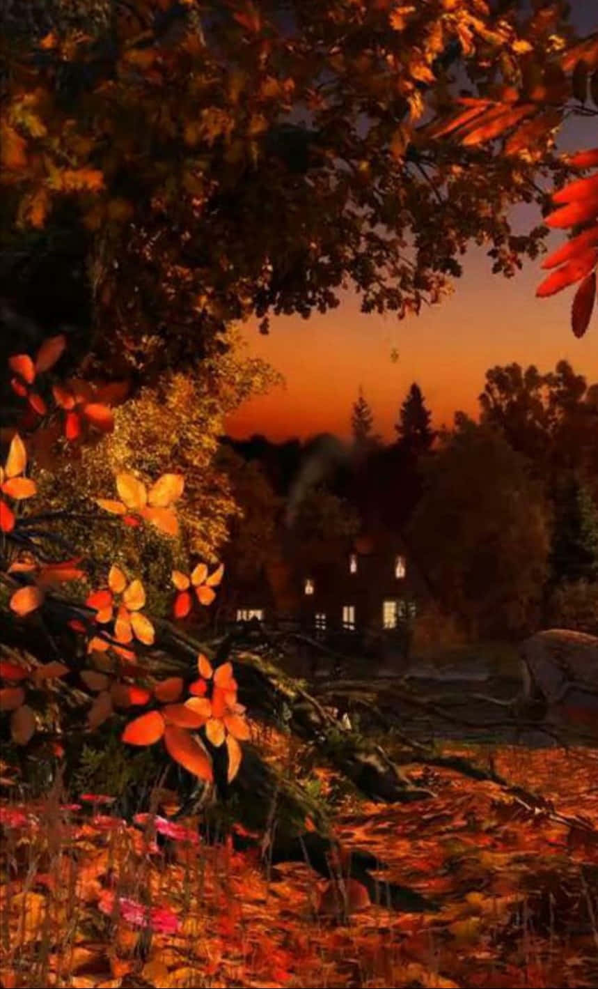 A serene autumn evening by the lakeside Wallpaper