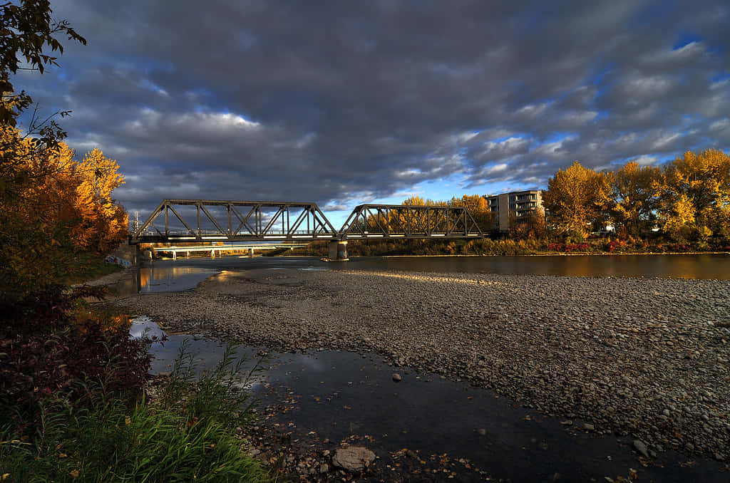 Autumn Evening Red Deer River Bridge Wallpaper