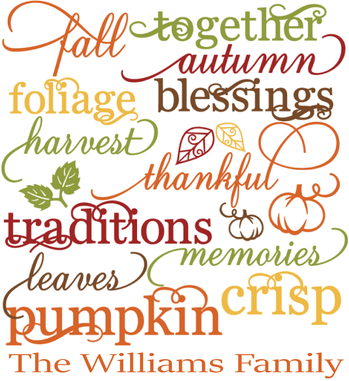Autumn Family Thanksgiving Word Art PNG