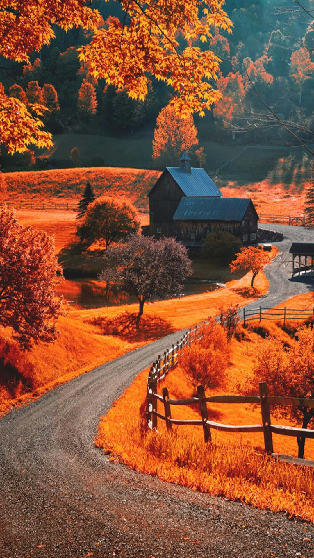 Autumn Farmhouse Scenic View Wallpaper