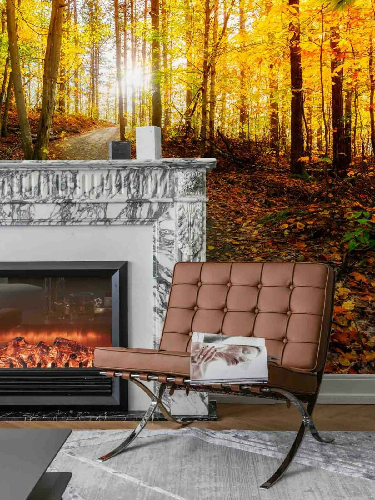 Cozy Autumn Fireplace Scene Wallpaper