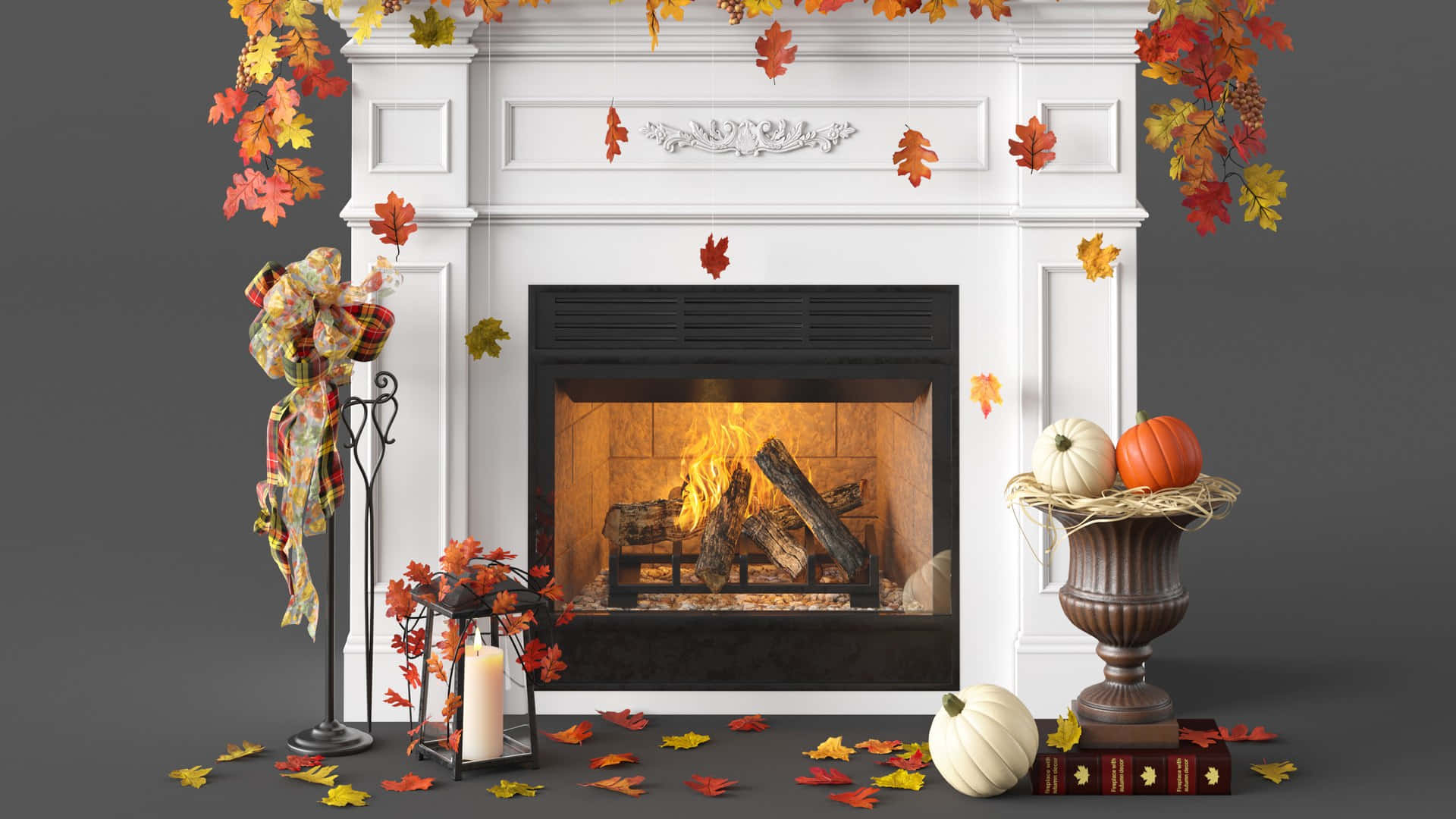 Warm and Cozy Autumn Fireplace Wallpaper
