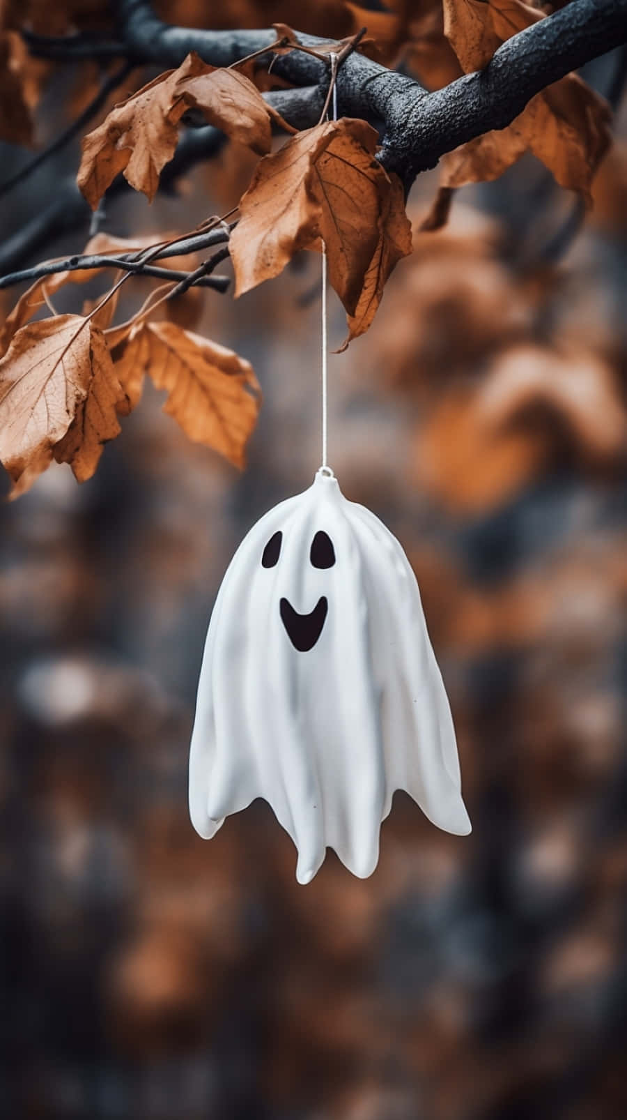 Autumn Ghost Decoration Hanging From Tree Wallpaper