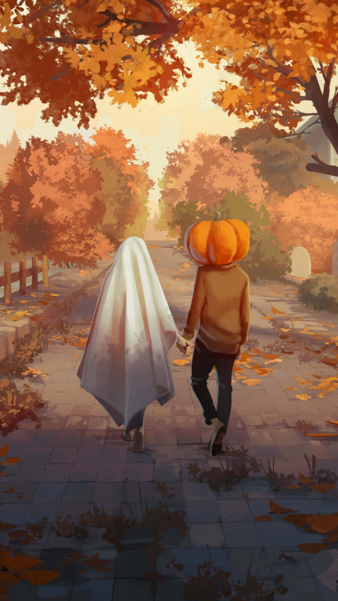 Autumn Halloween Friends Walk Wallpaper