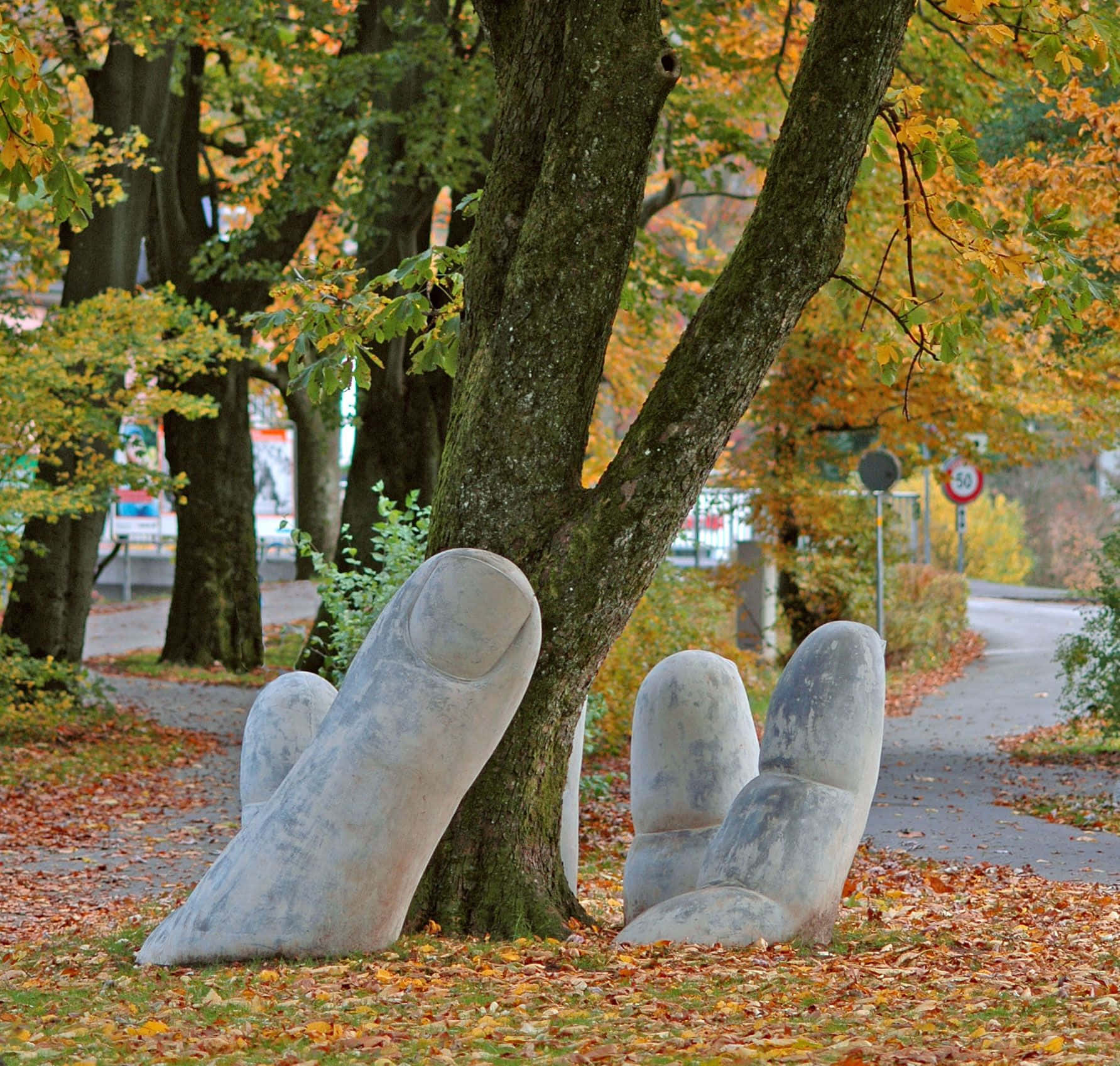 Autumn Hand Sculpture Glarus Wallpaper