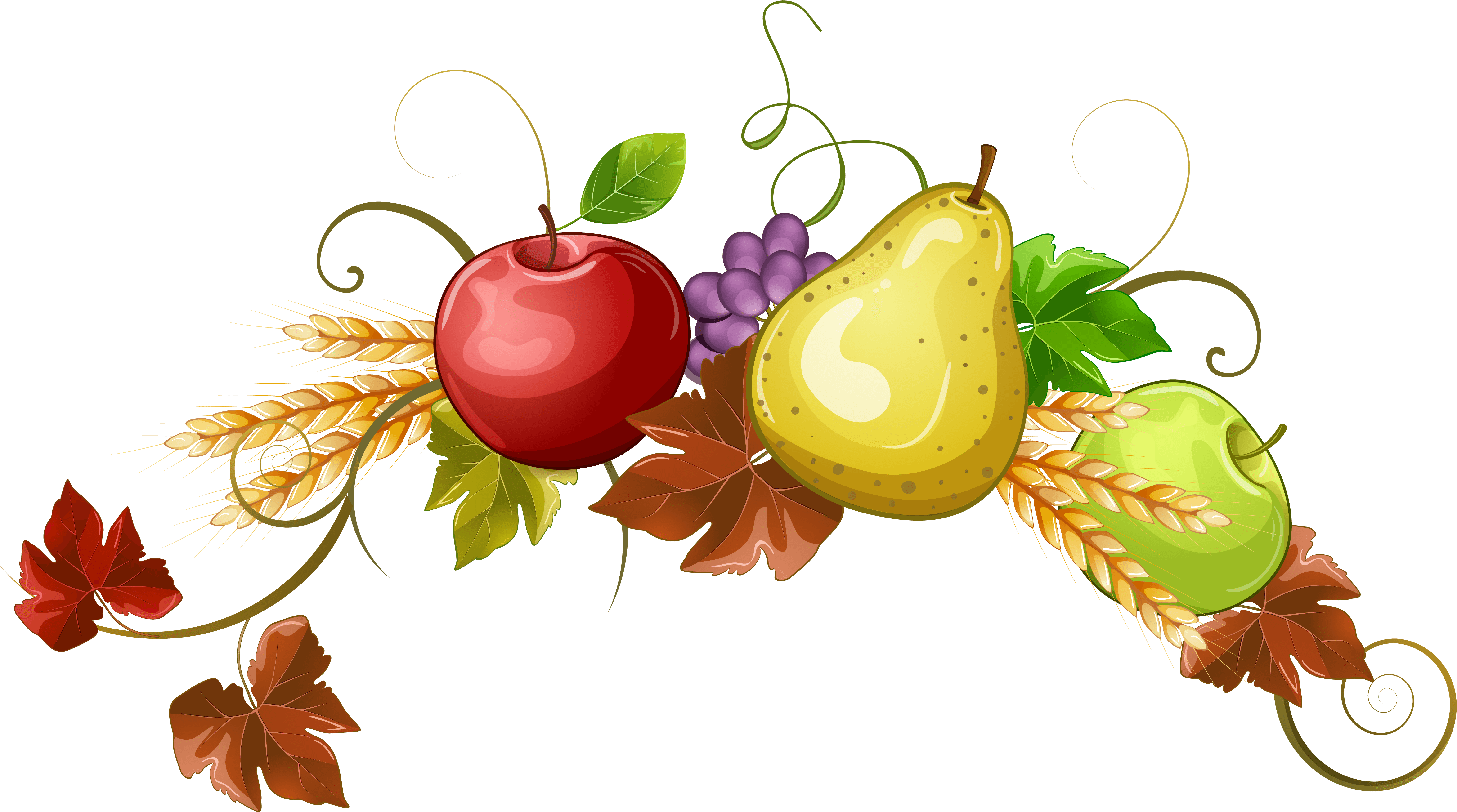 Autumn Harvest Fruitsand Wheat Illustration PNG