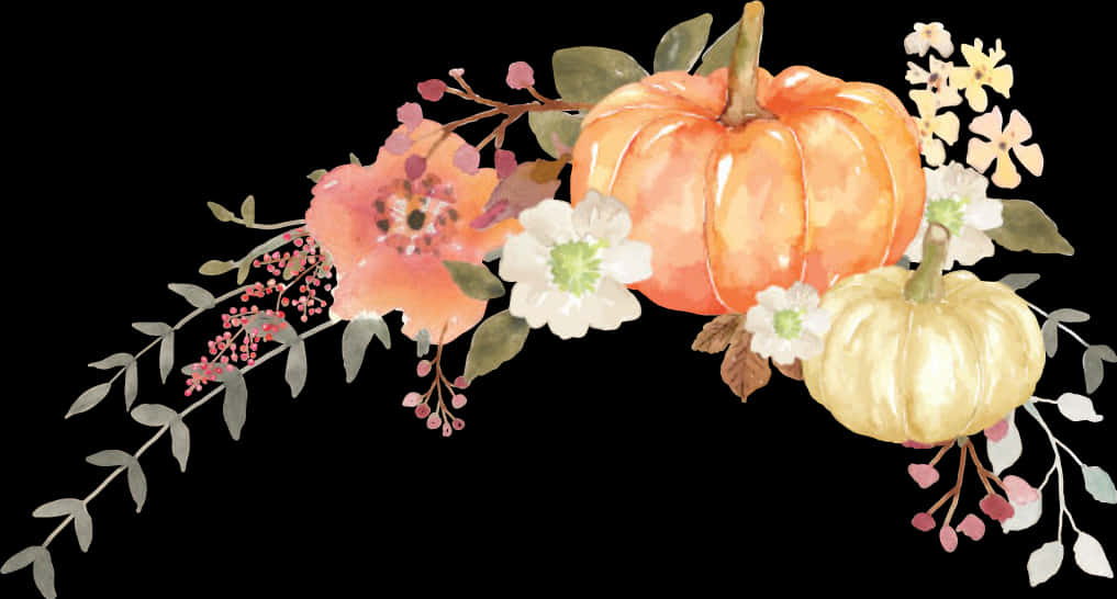 Autumn Harvest Watercolor Floral Arrangement PNG