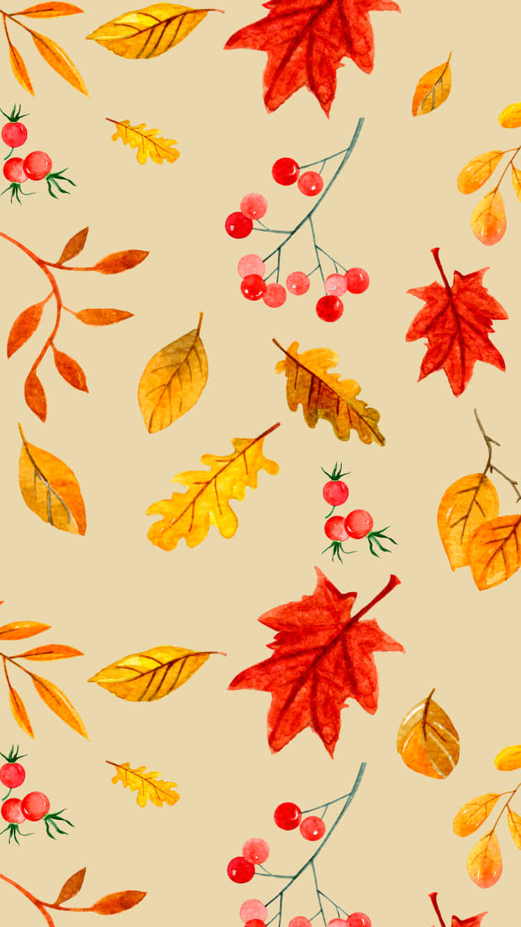 Autumn Leaves On A Beige Background Wallpaper