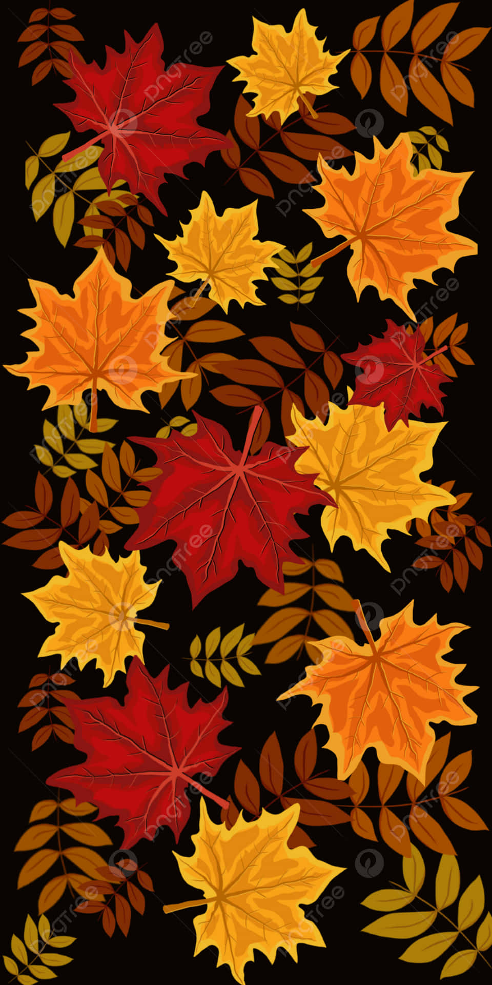 Autumn Leaves On Black Background Wallpaper