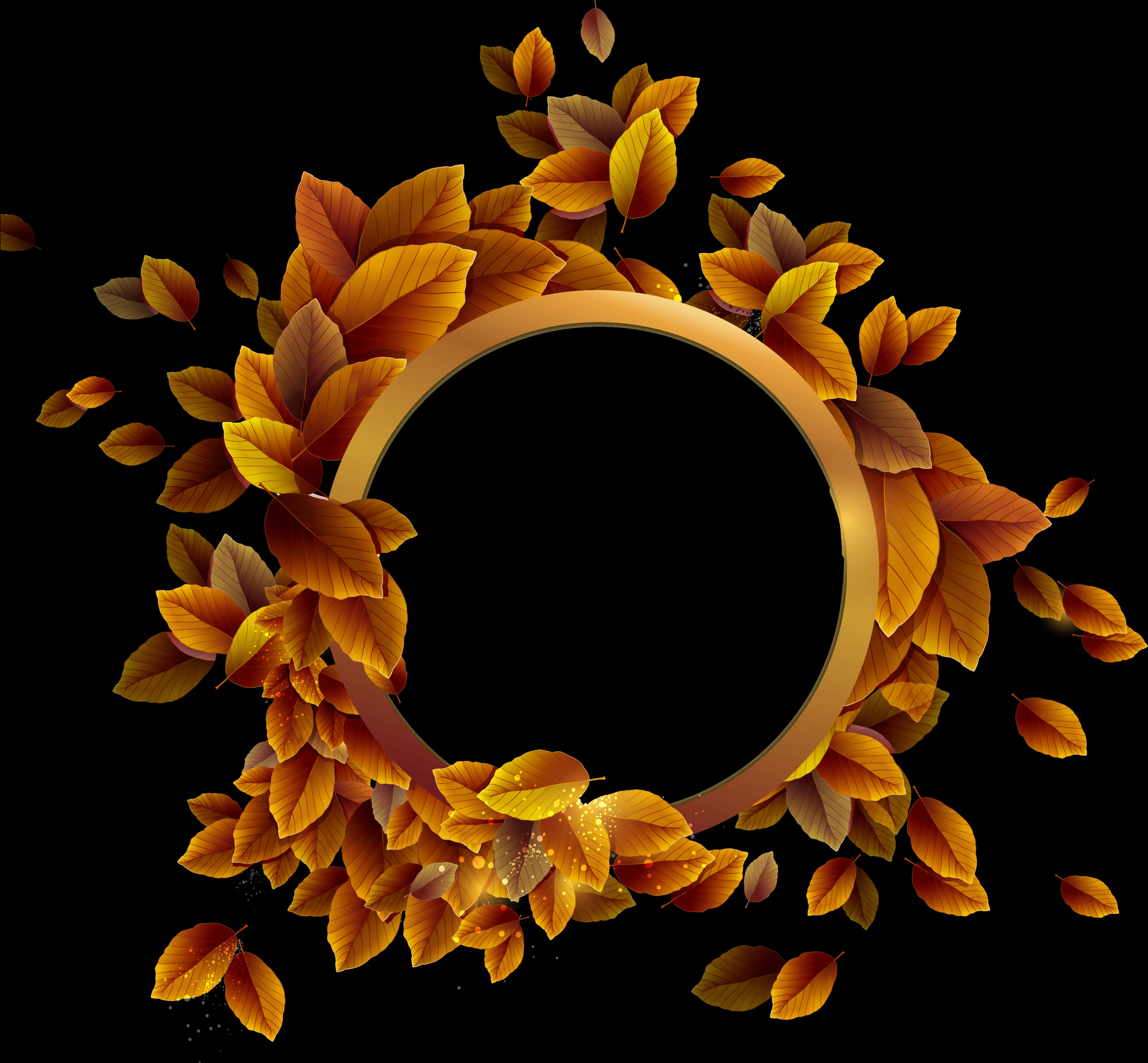 Autumn Leaves Round Frame PNG