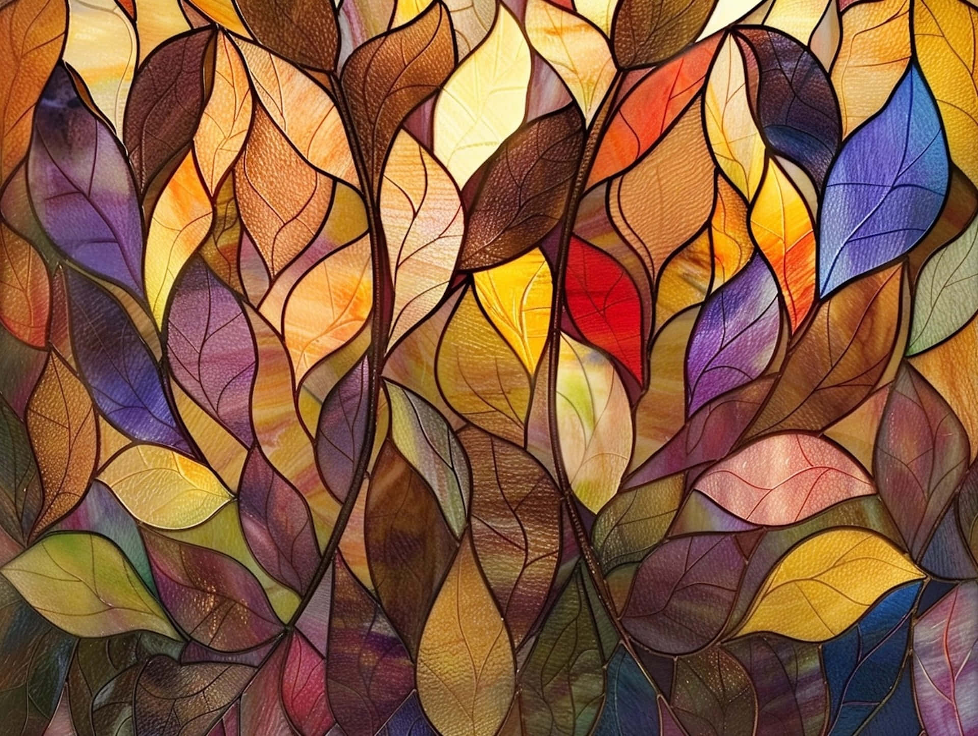 Autumn Leaves Stained Glass Wallpaper