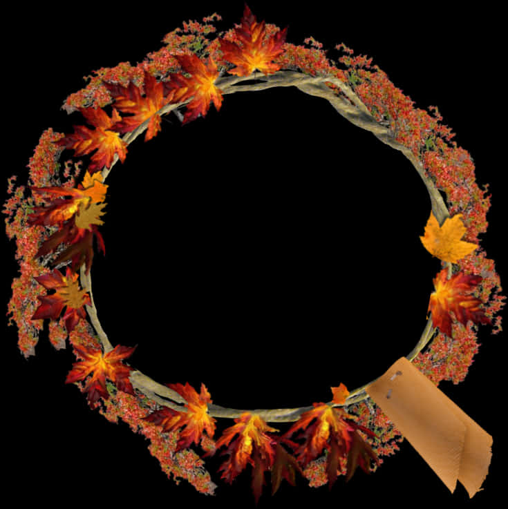 Autumn Leaves Wreath Black Background PNG