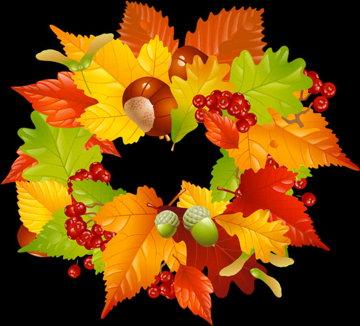 Autumn Leaves Wreath Illustration PNG