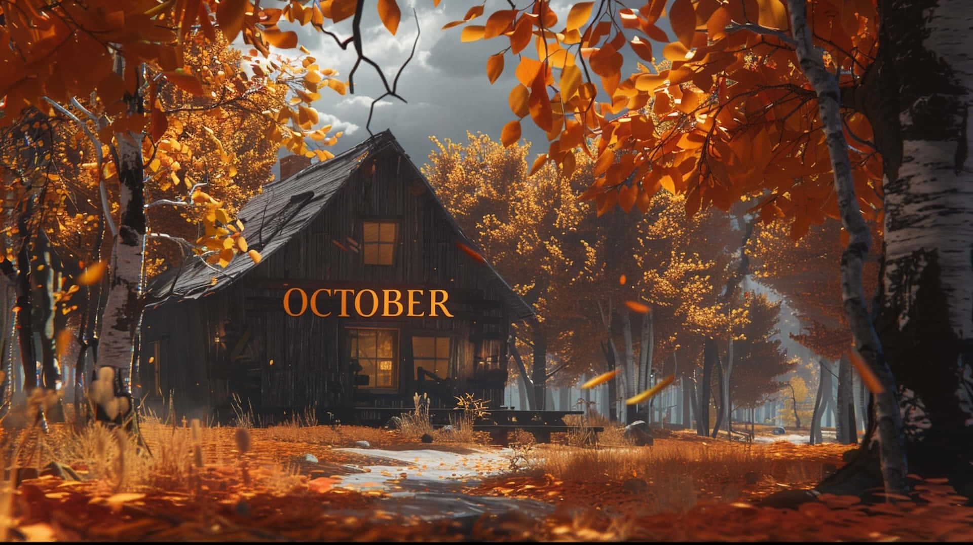 Autumn_ October_ Cabin_ Scene Wallpaper