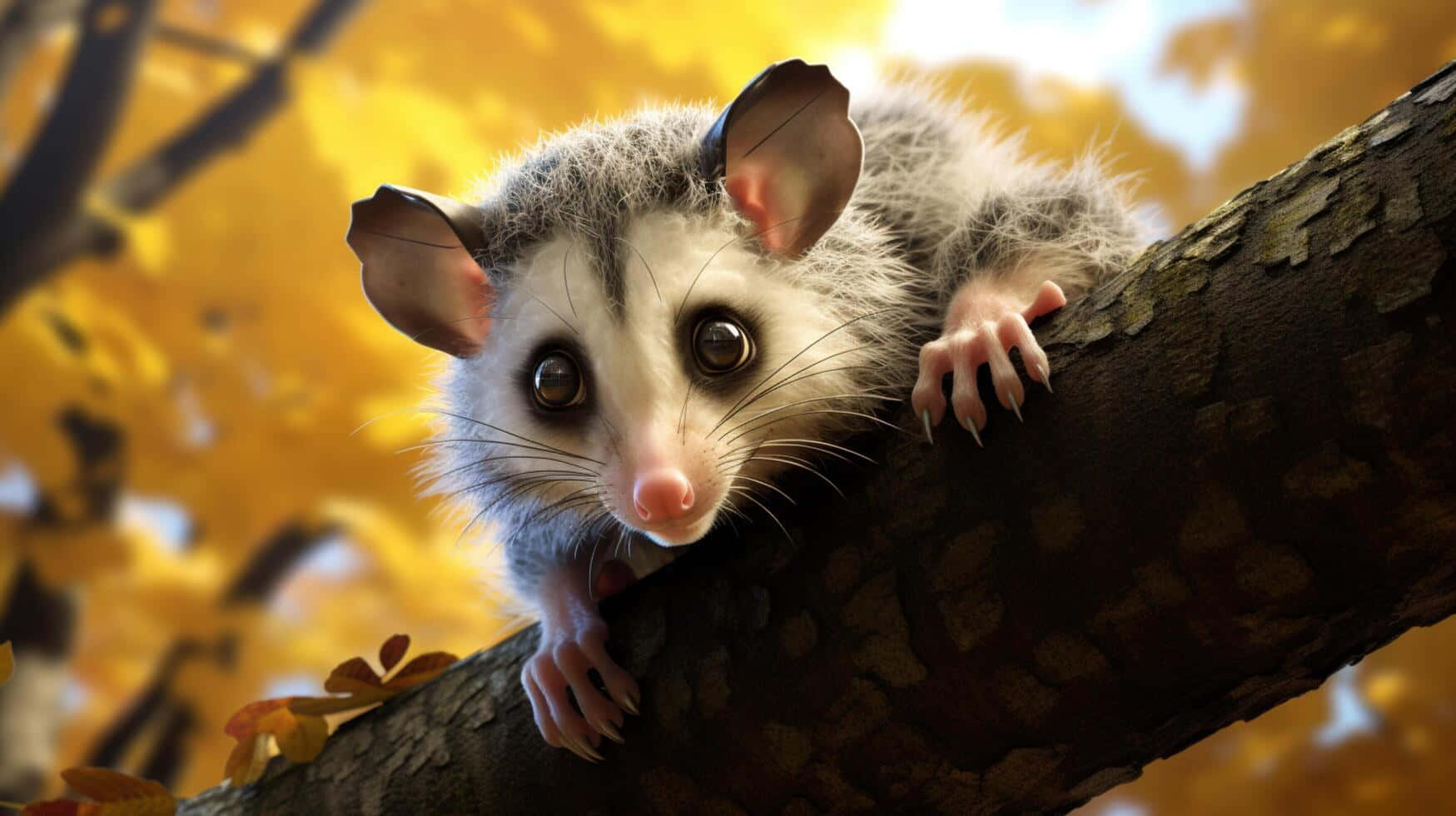 Possum Musim Gugur Bertengger Di Cabang Pohon Wallpaper