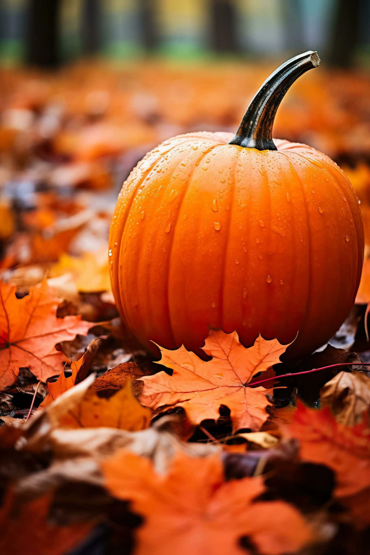 Autumn Pumpkin Among Fallen Leaves Wallpaper