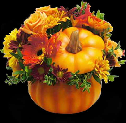 Autumn Pumpkin Flower Arrangement PNG