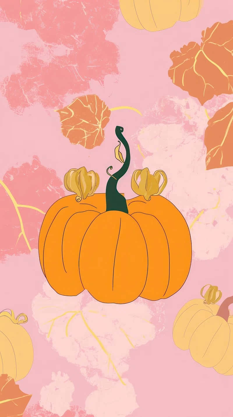 Autumn Pumpkin Illustration Pink Background Wallpaper