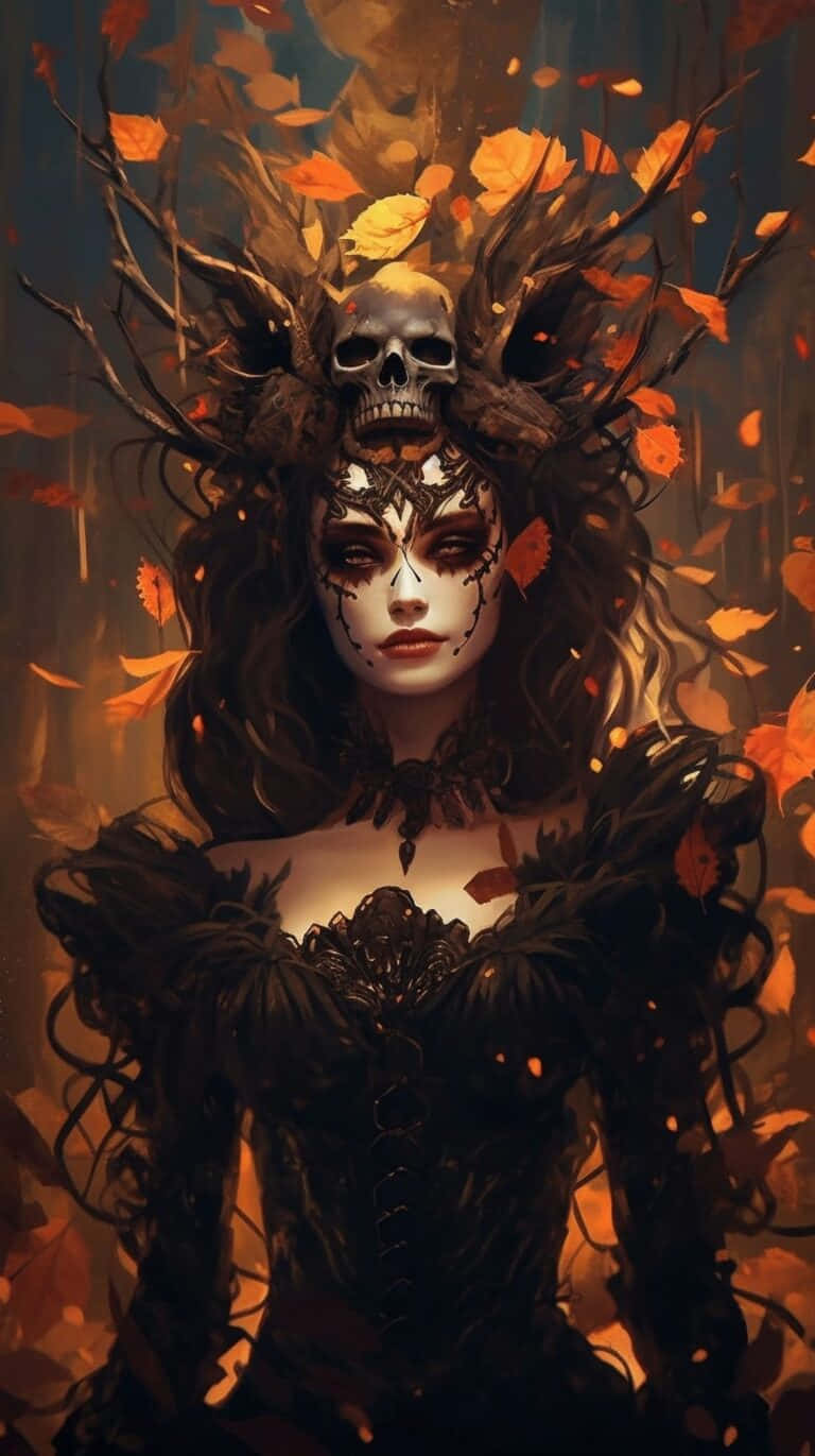 Autumn_ Queen_ Skull_ Headdress_ Art Wallpaper